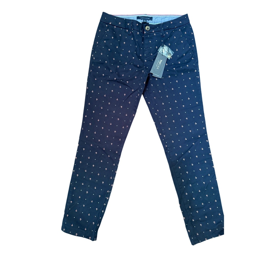 NWT Tommy Hilfiger THFlex Navy Blue Anchor Chino Skinny Pants Womens 2 NWT